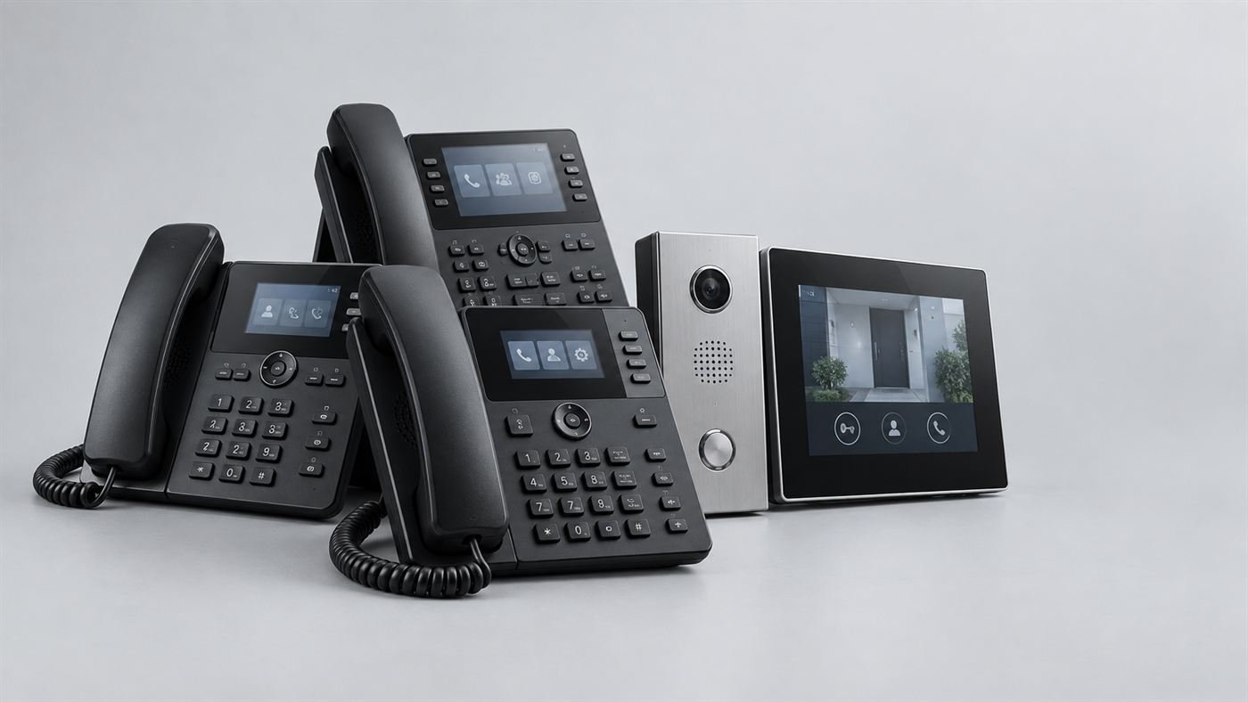 IP desk phones and a video door intercom system of the type installed by Truthsol Limited